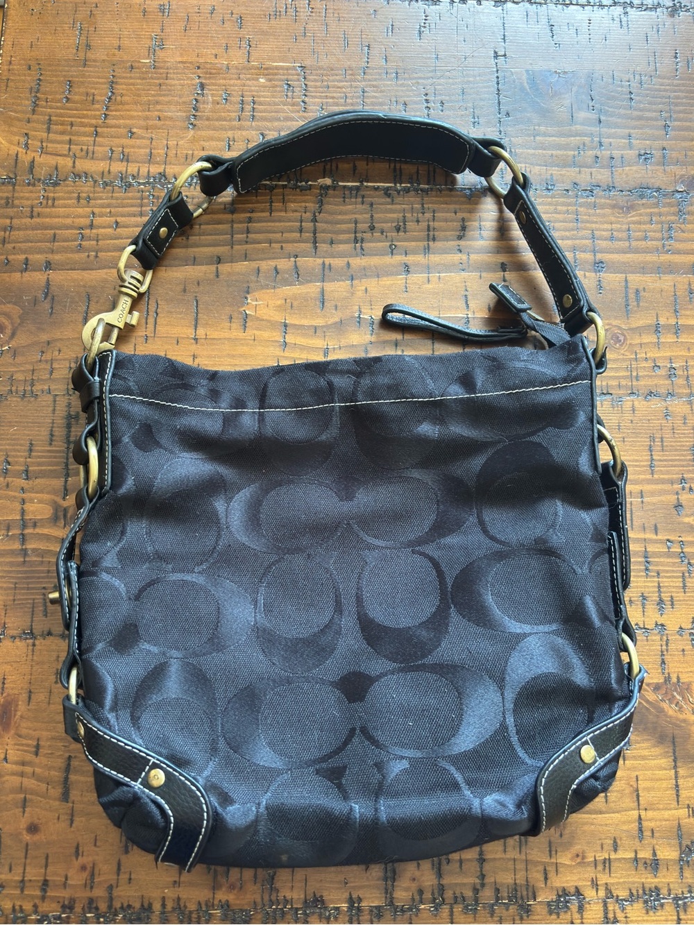 Vintage COACH Signature Carly Hobo 10619 Canvas Shoulder Bag Black Y2K